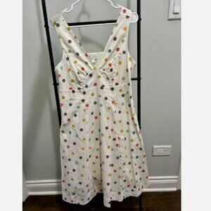 Garnet Hill Women A-Line Dress White Multicolor Polka Dots Sleeveless Petite 14